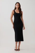 Allyra Scoop Stretch Crepe Midi Dress in Black – Chic&Drifts