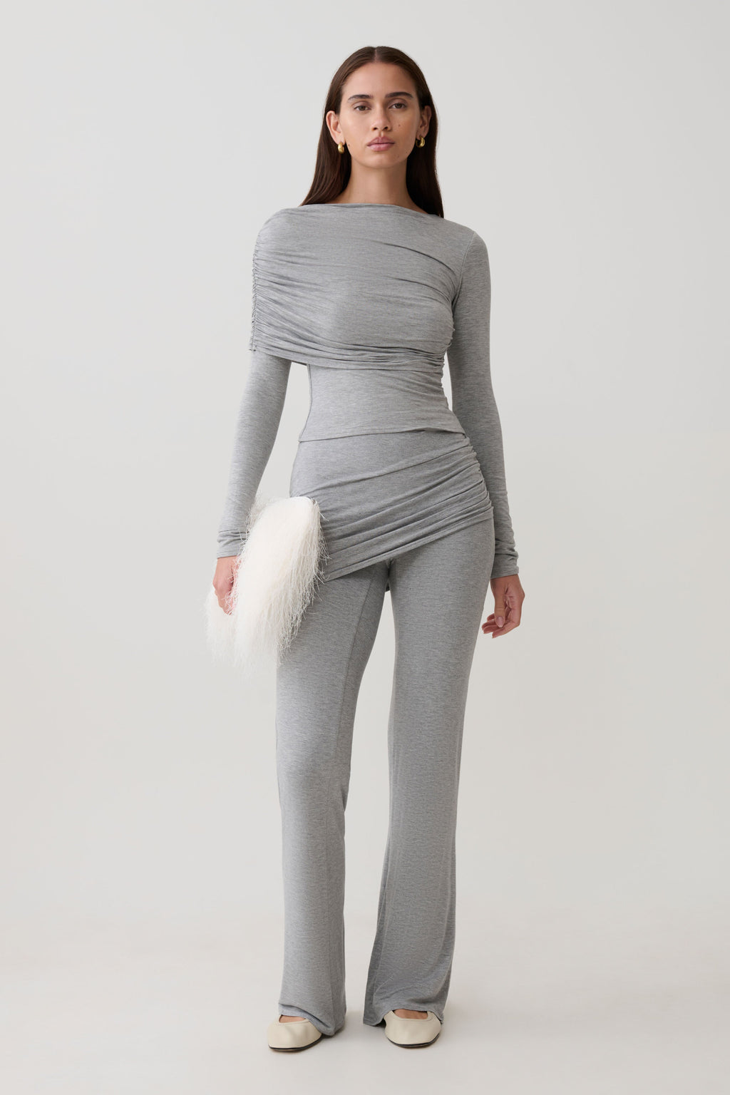Keaton Modal Straight Leg Overlay Trouser - Grey Marle