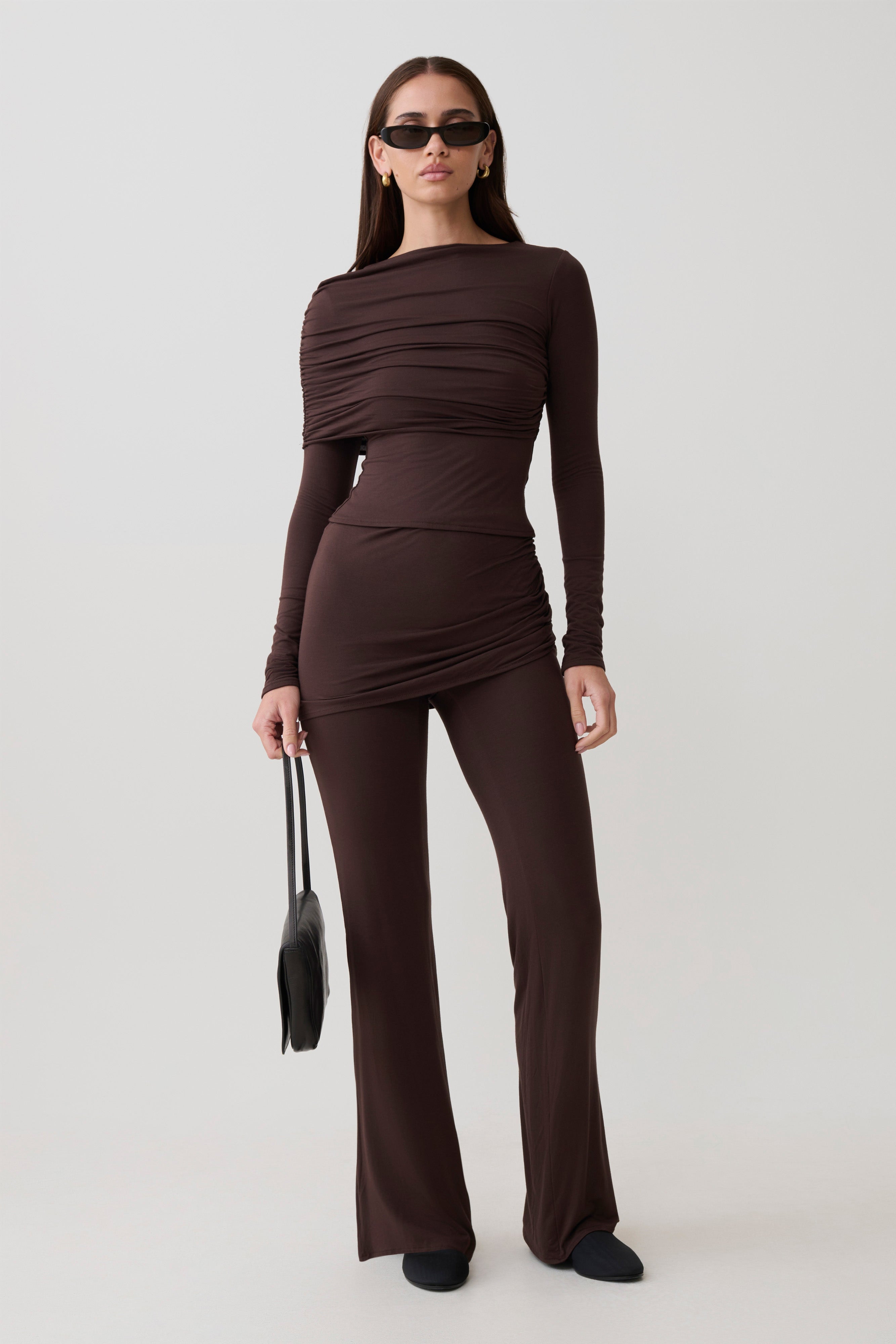 Keaton Modal Straight Leg Overlay Trouser - Espresso