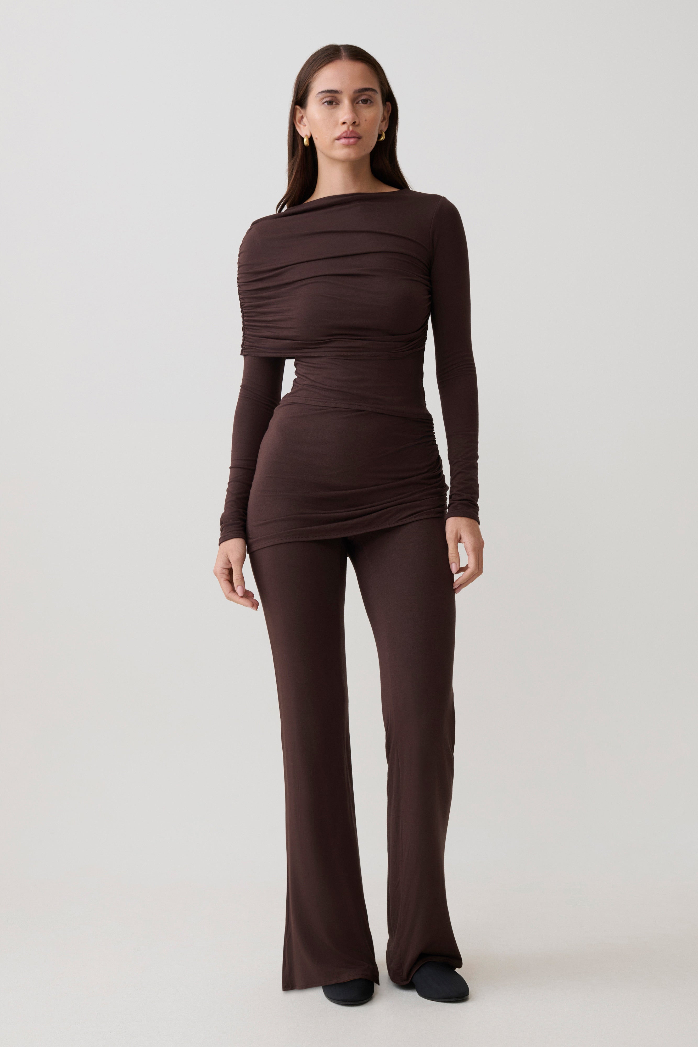 Keaton Modal Straight Leg Overlay Trouser - Espresso
