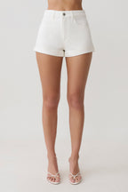 Krissy Rolled Hem Denim Shorts in White – Chic&Drifts