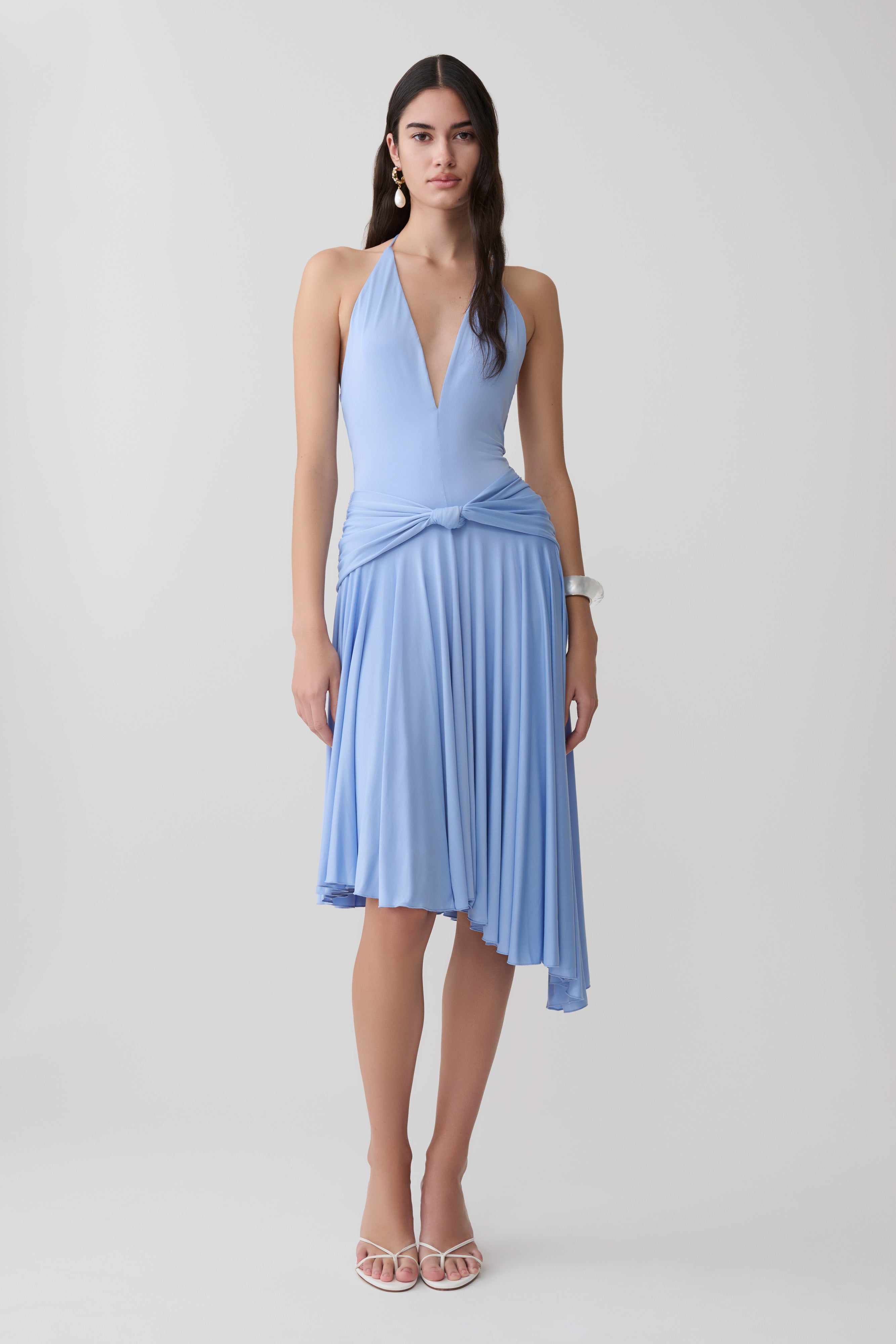 Zelda Asymmetric Slinky Midi Dress