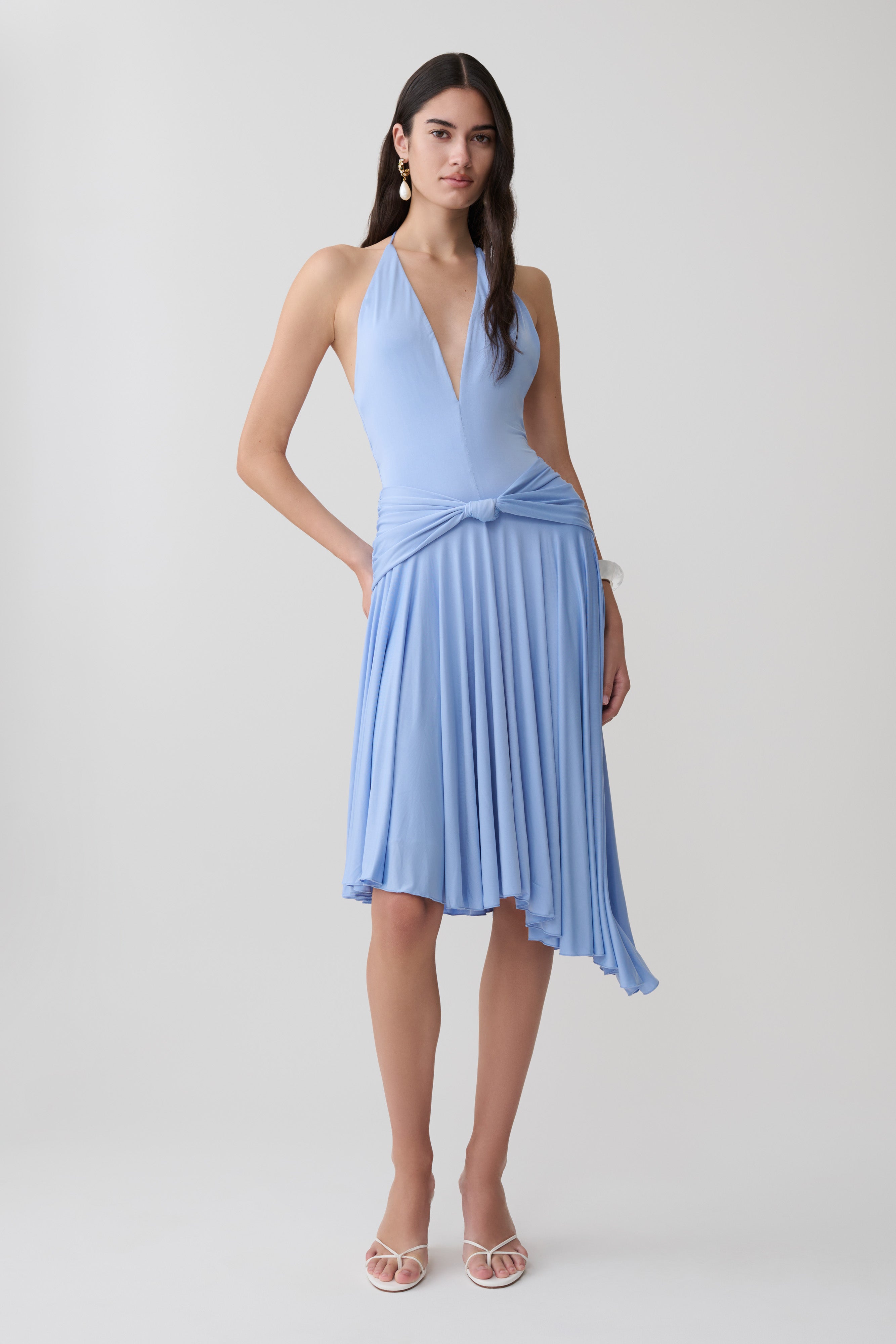 Zelda Asymmetric Slinky Midi Dress