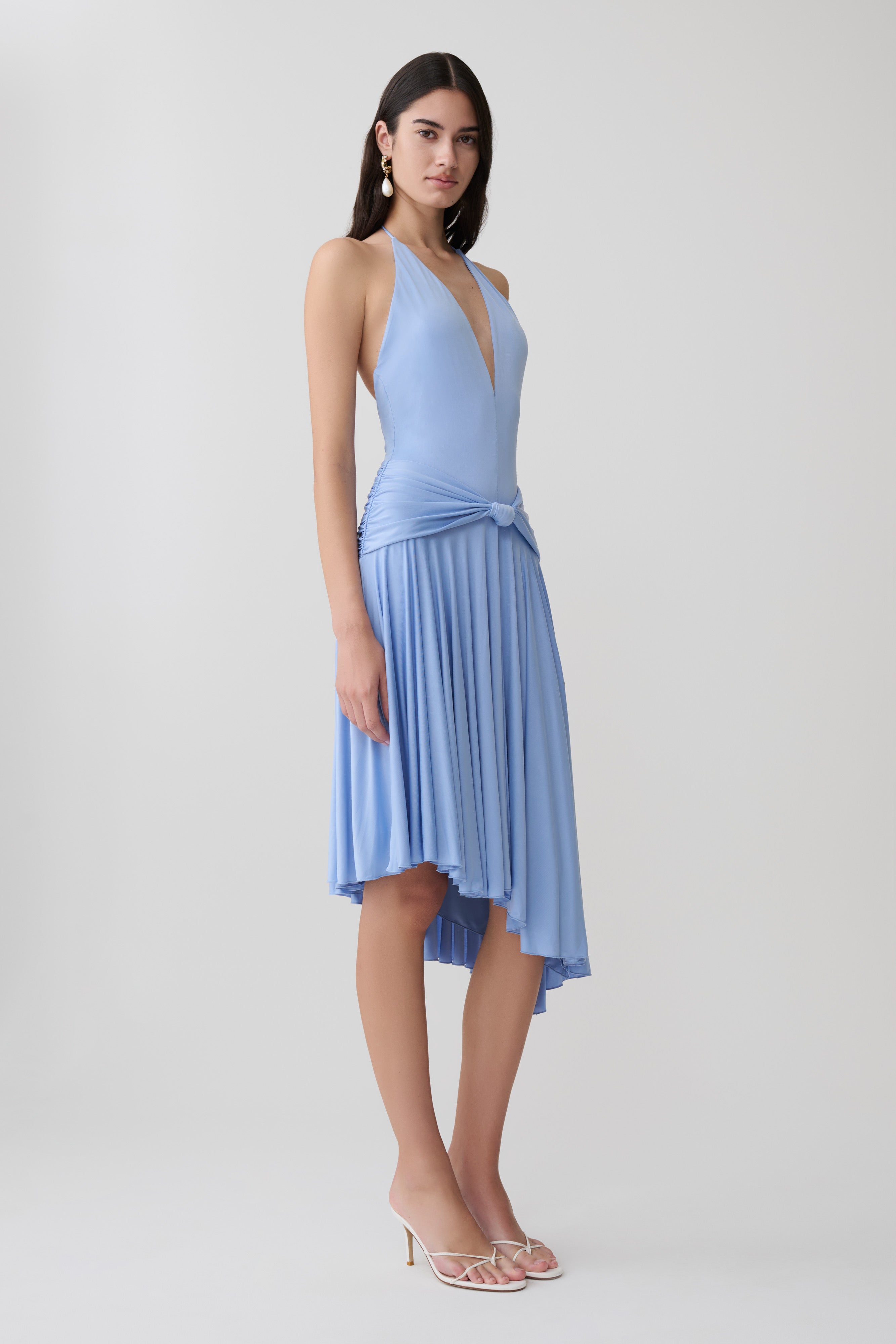 Zelda Asymmetric Slinky Midi Dress