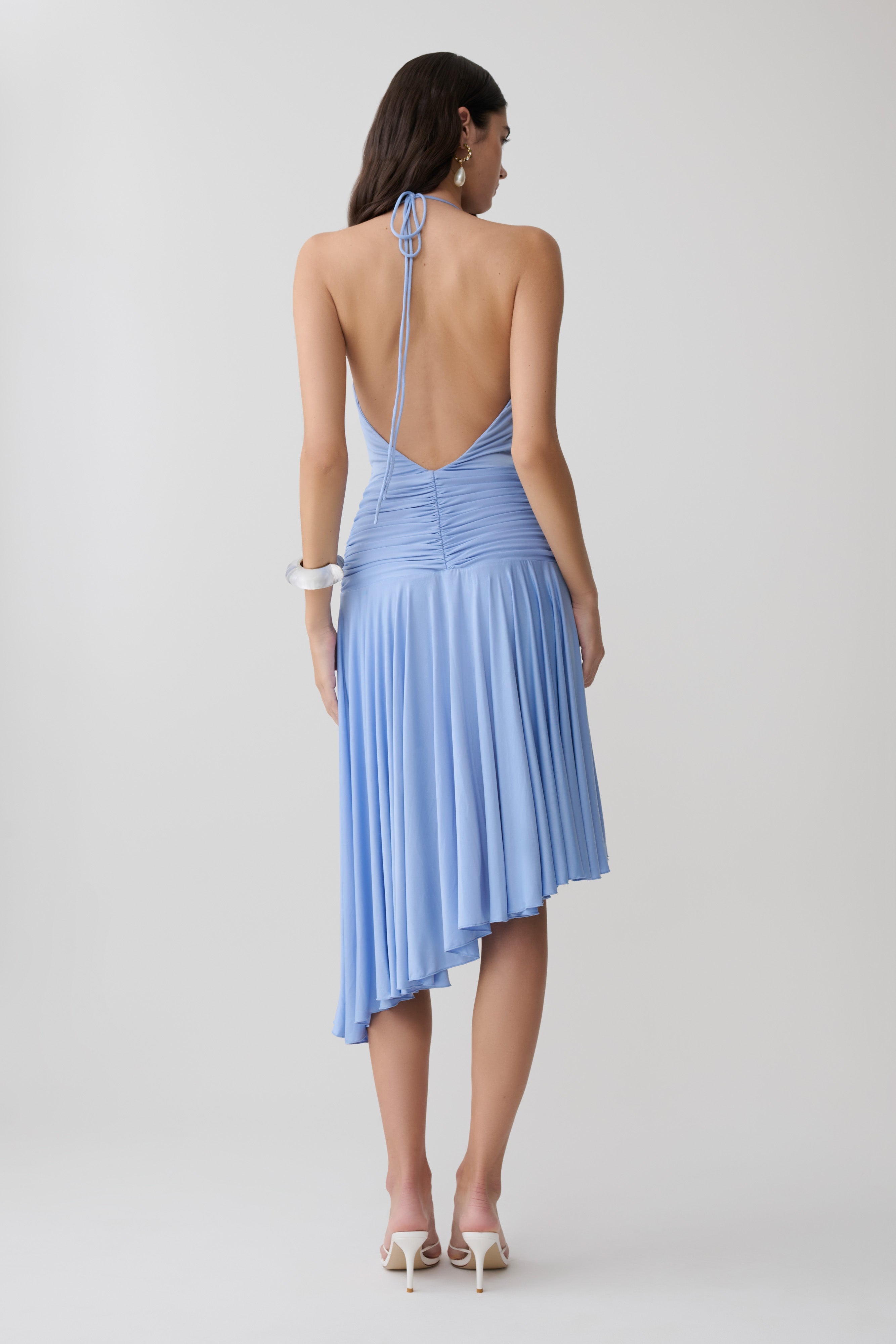 Zelda Asymmetric Slinky Midi Dress
