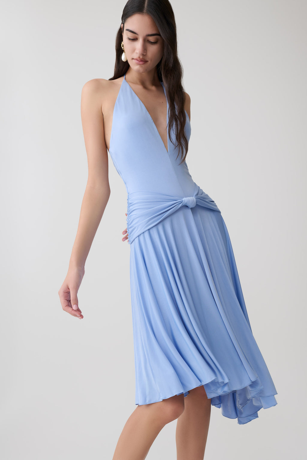 Zelda Asymmetric Slinky Midi Dress