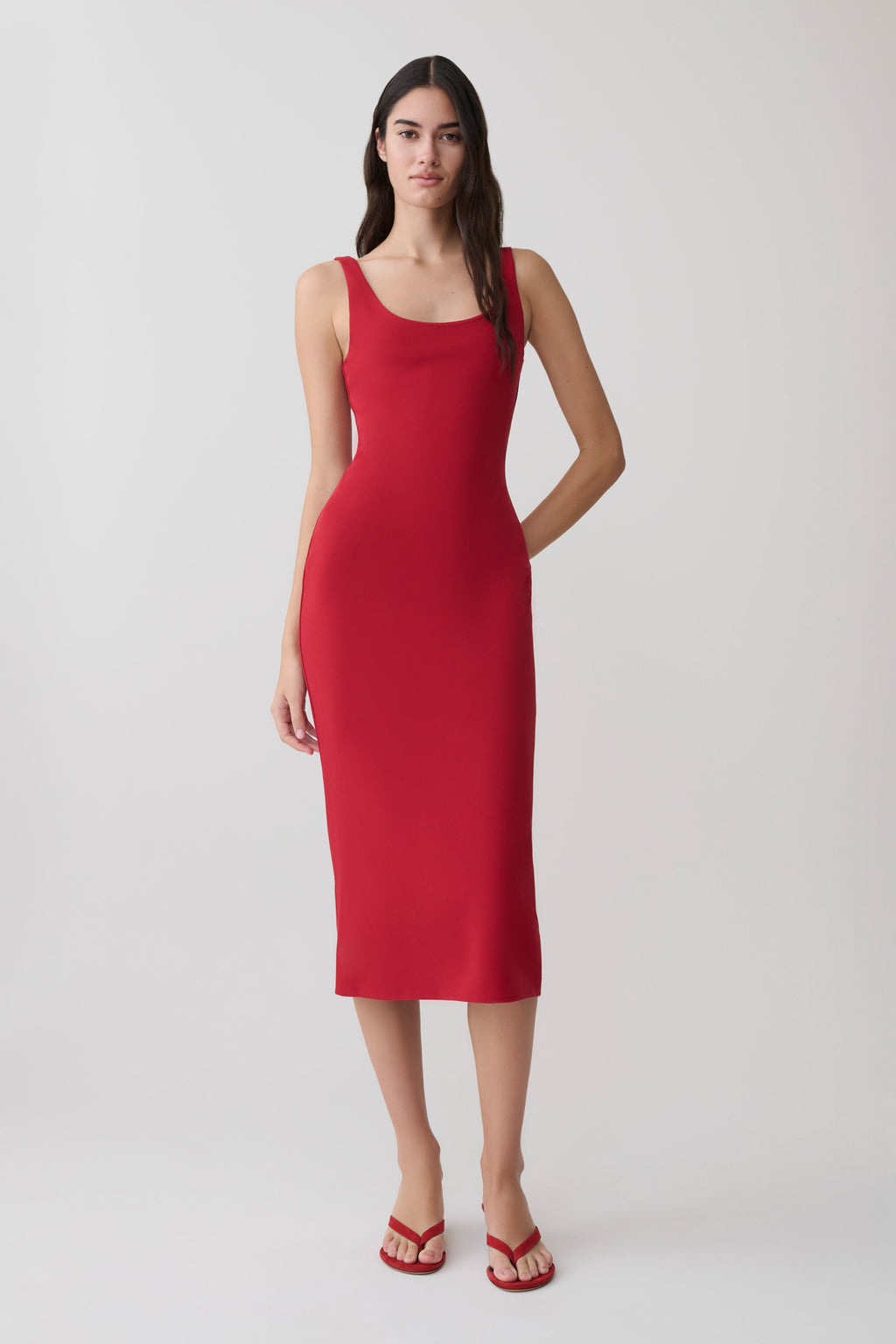 Allyra Scoop Stretch Crepe Midi Dress in Black – Chic&Drifts