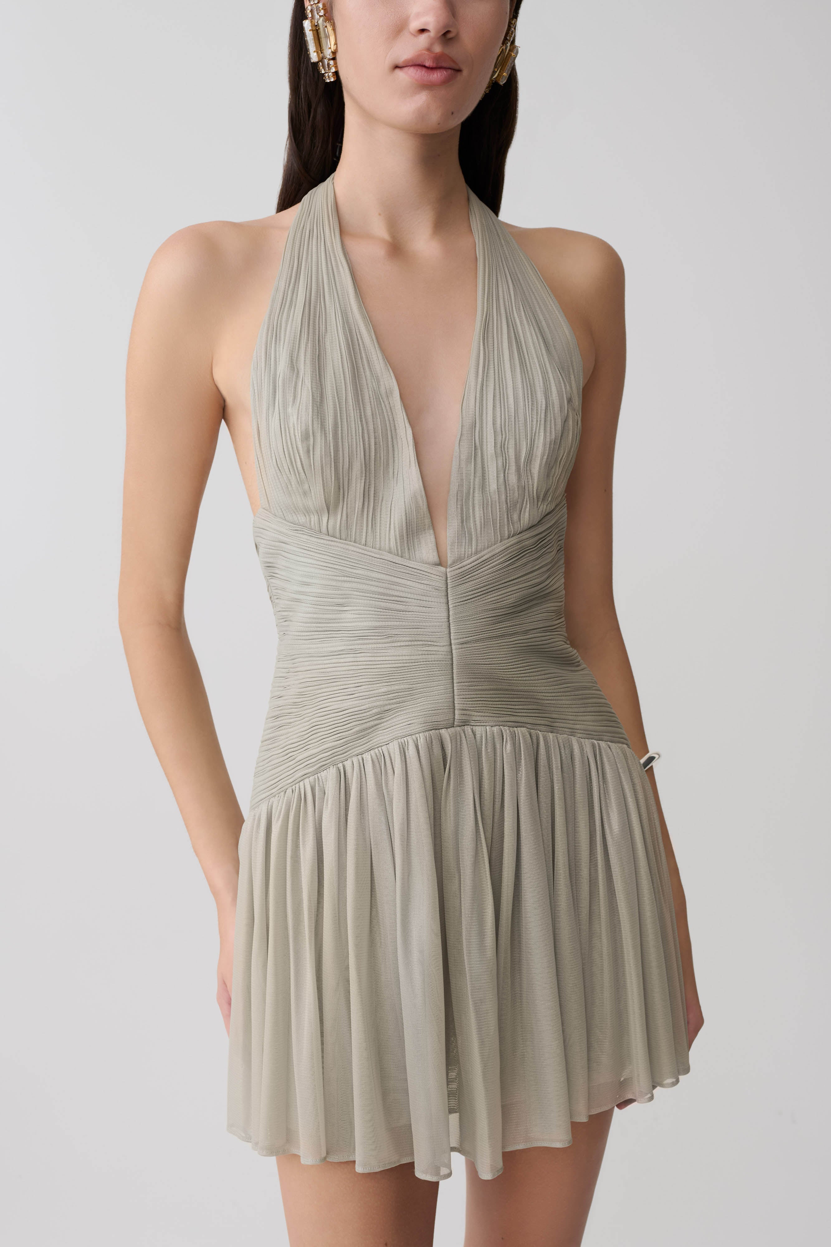 Lucille Halter Pleated Mini Dress