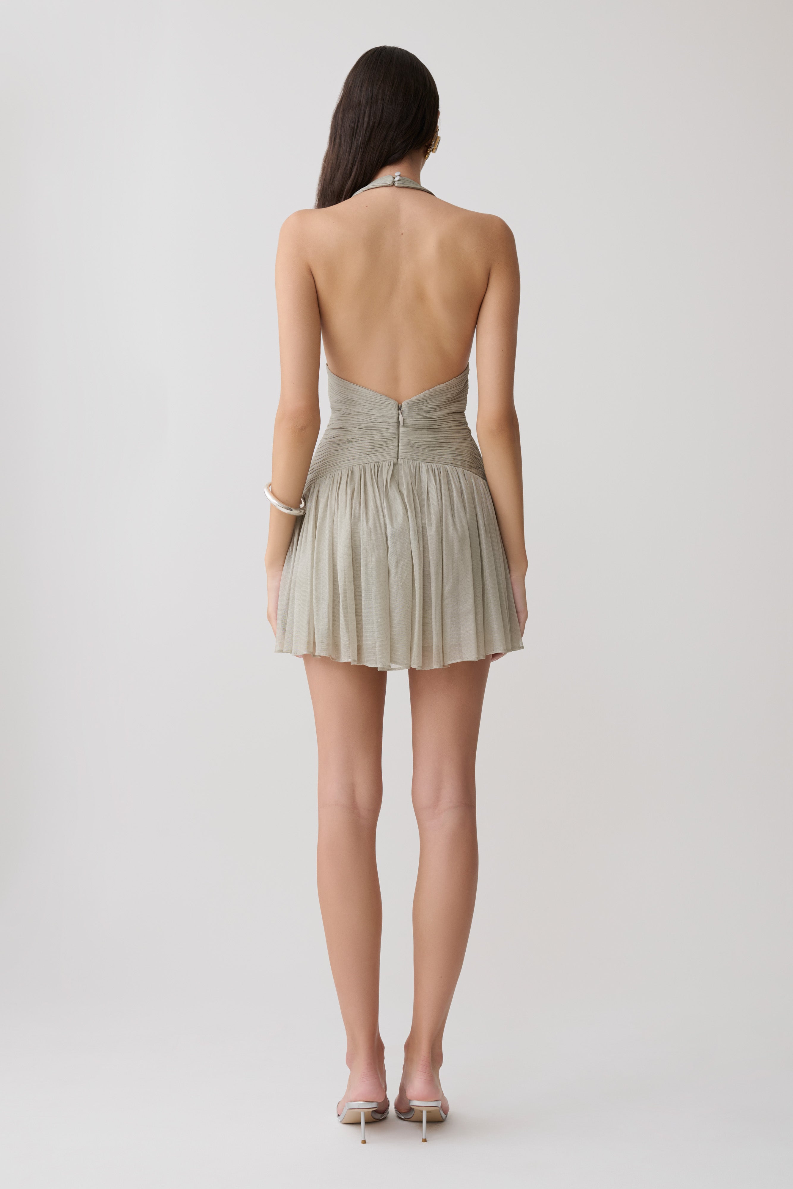 Lucille Halter Pleated Mini Dress