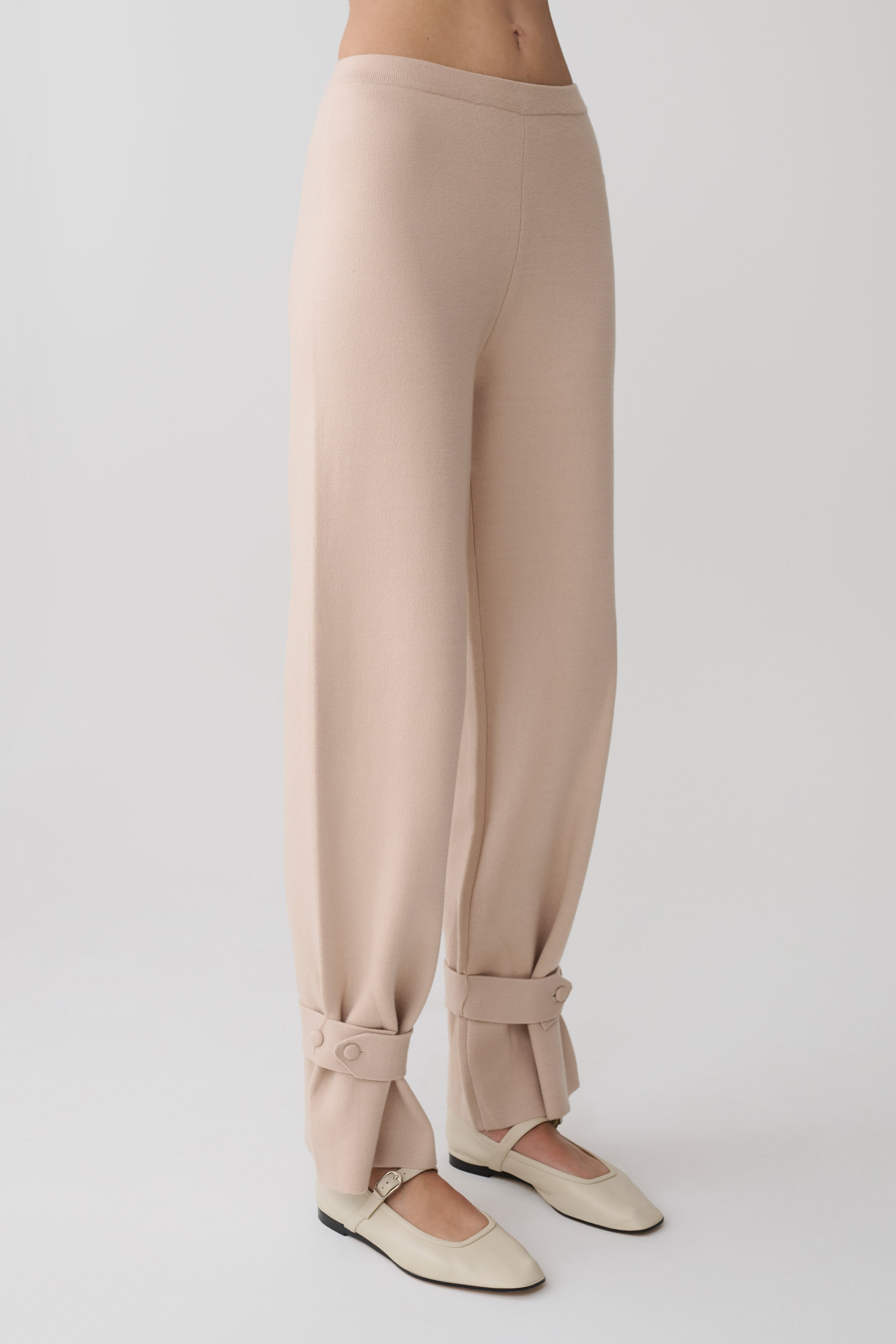 Blaine Knit Cuffed Wide Leg Trousers - Oat Marle