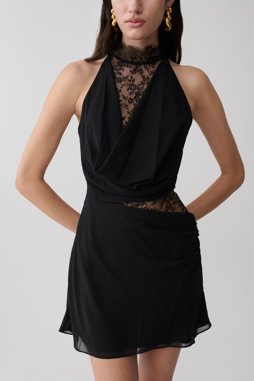Arra Chiffon And Lace Halter Mini Dress