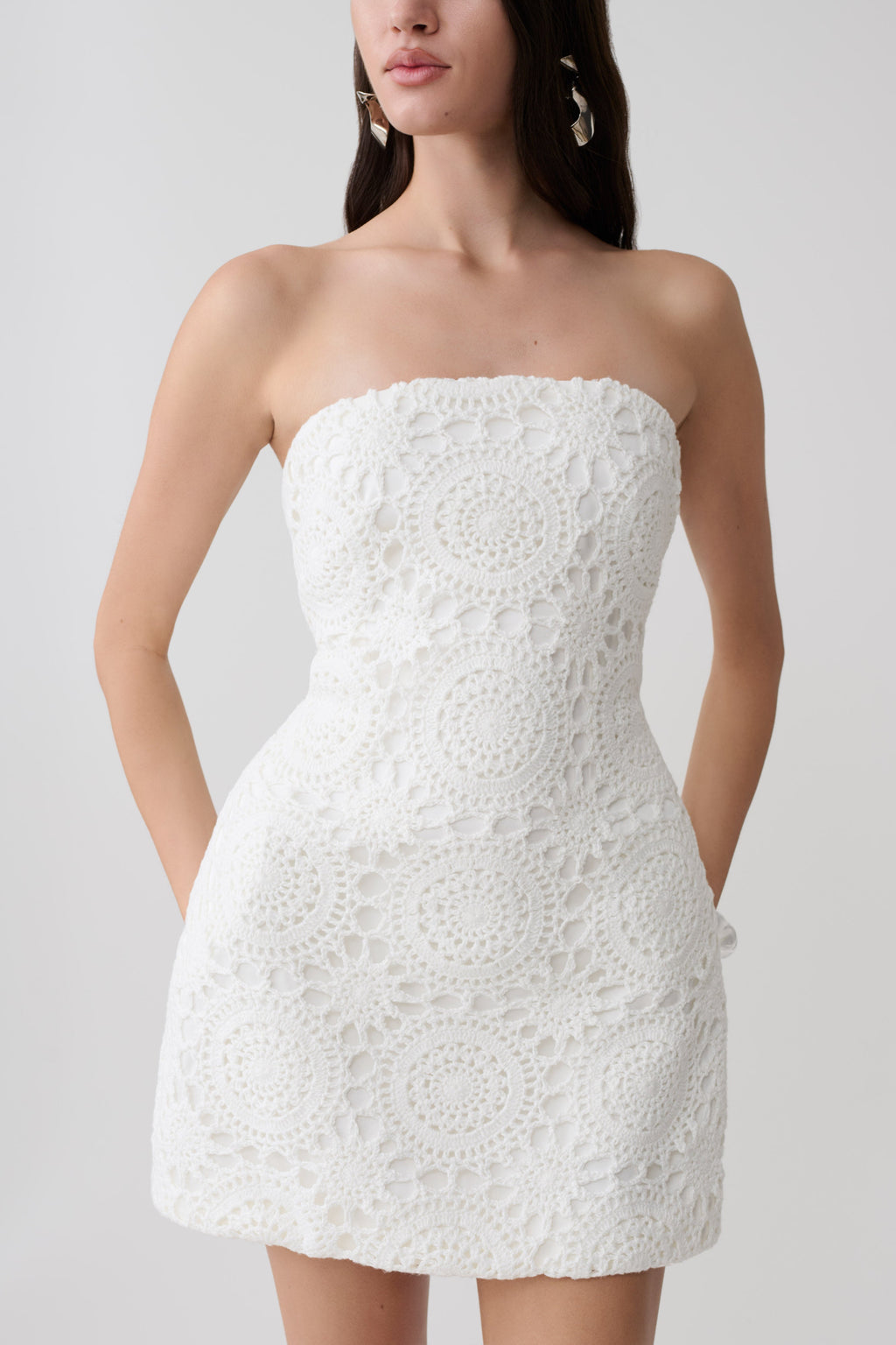 Stasia Strapless Crochet Mini Dress
