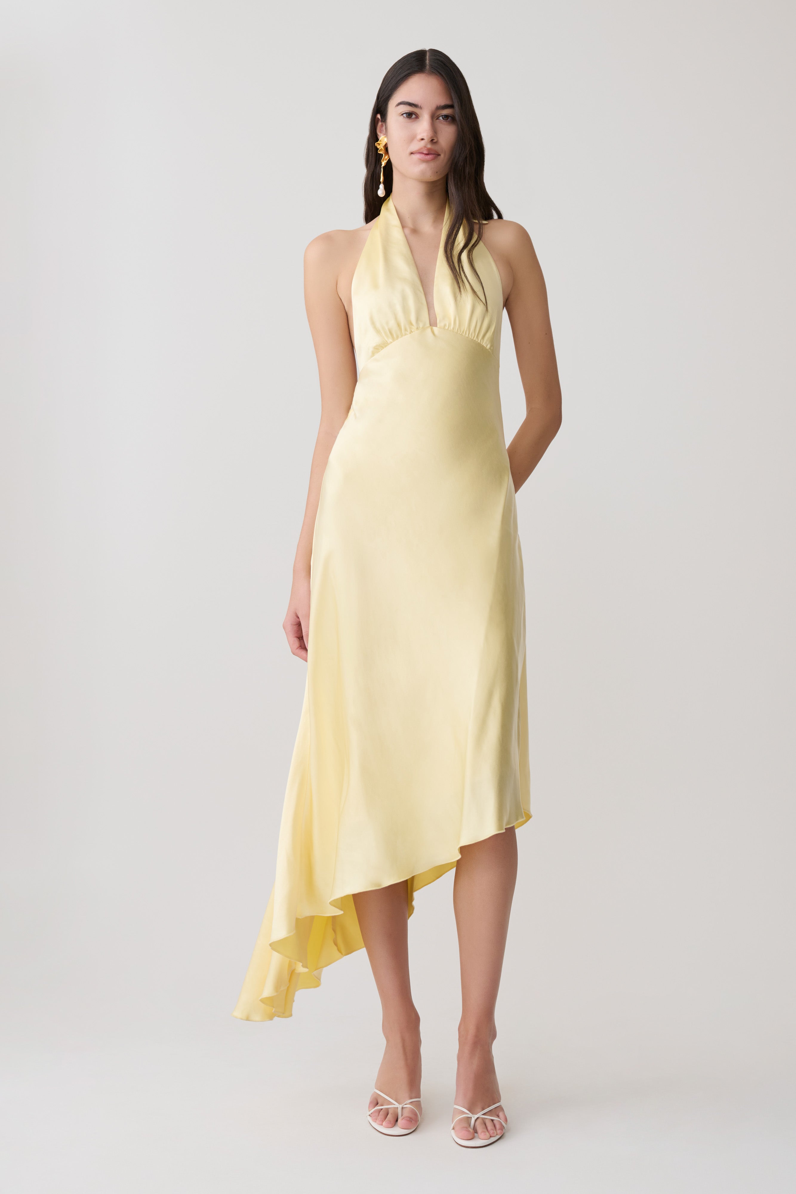 Adelie Asymmetric Hem Halter Midi Dress