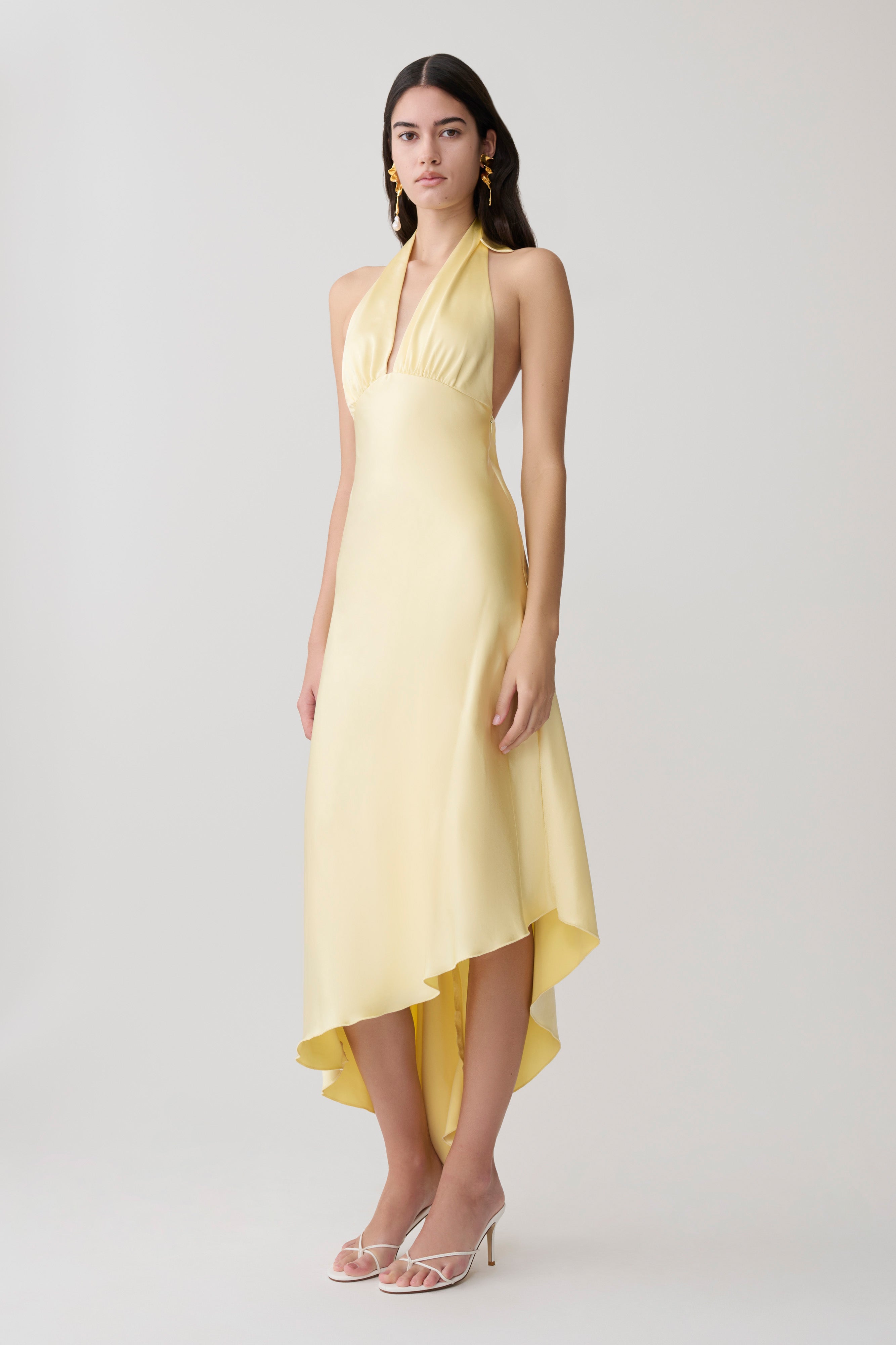 Adelie Asymmetric Hem Halter Midi Dress
