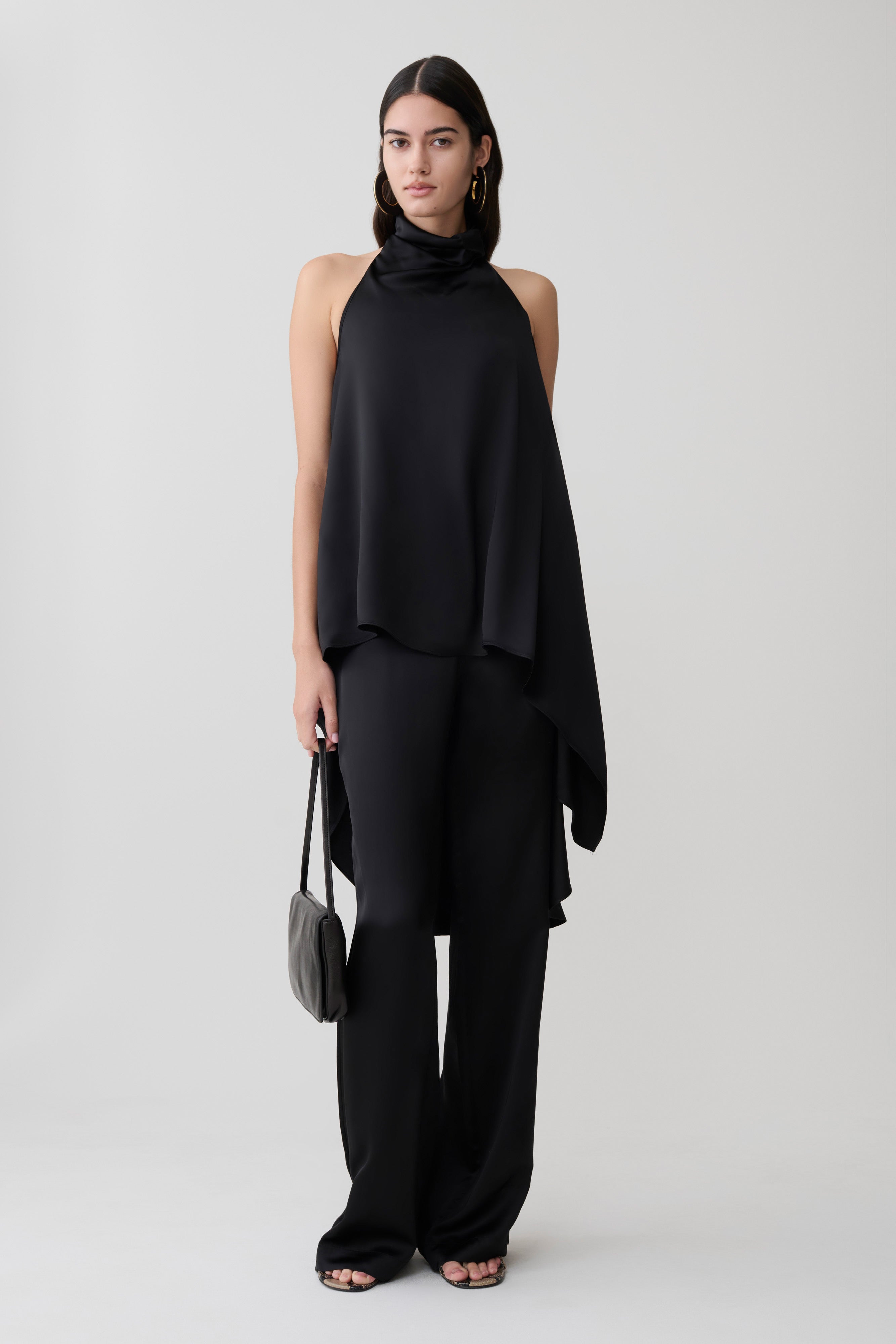 Sydney Straight Leg Satin Trousers - Black