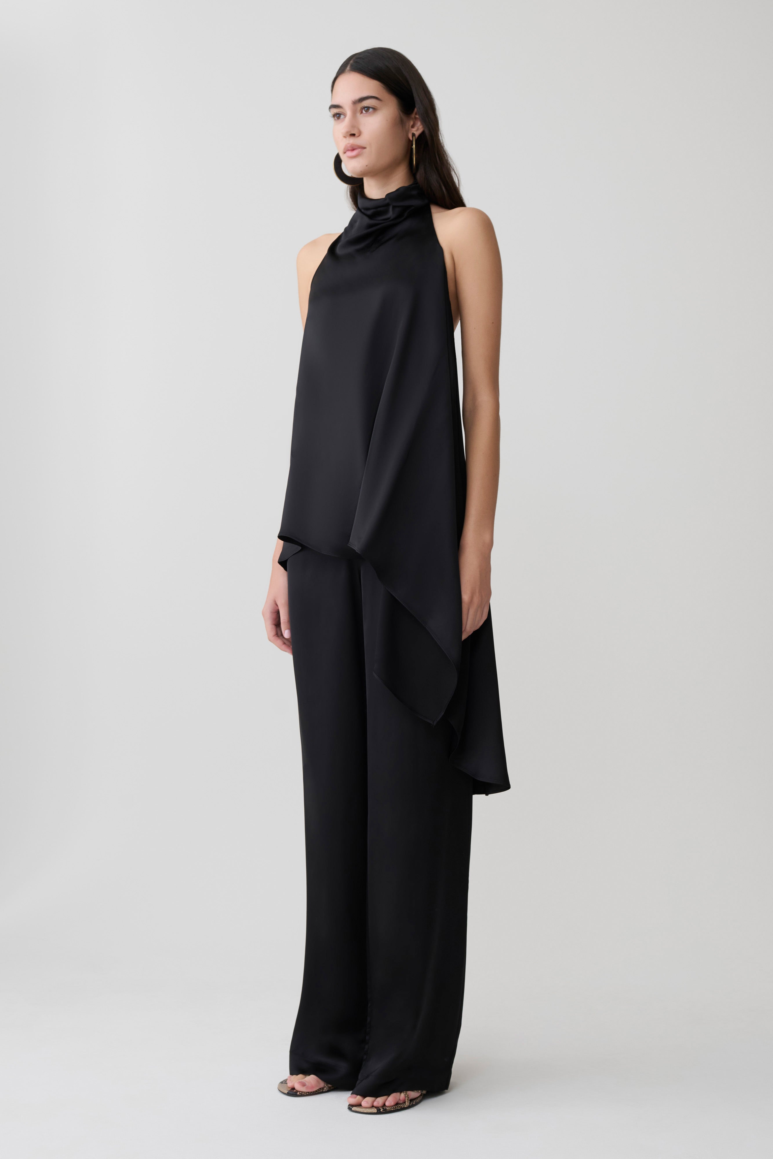 Sydney Straight Leg Satin Trousers - Black