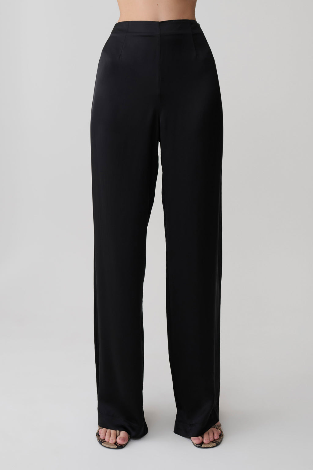 Sydney Straight Leg Satin Trousers - Black
