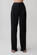 Sydney Straight Leg Satin Trousers - Black