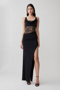 Kelela Draped Slinky And Lace Maxi Dress