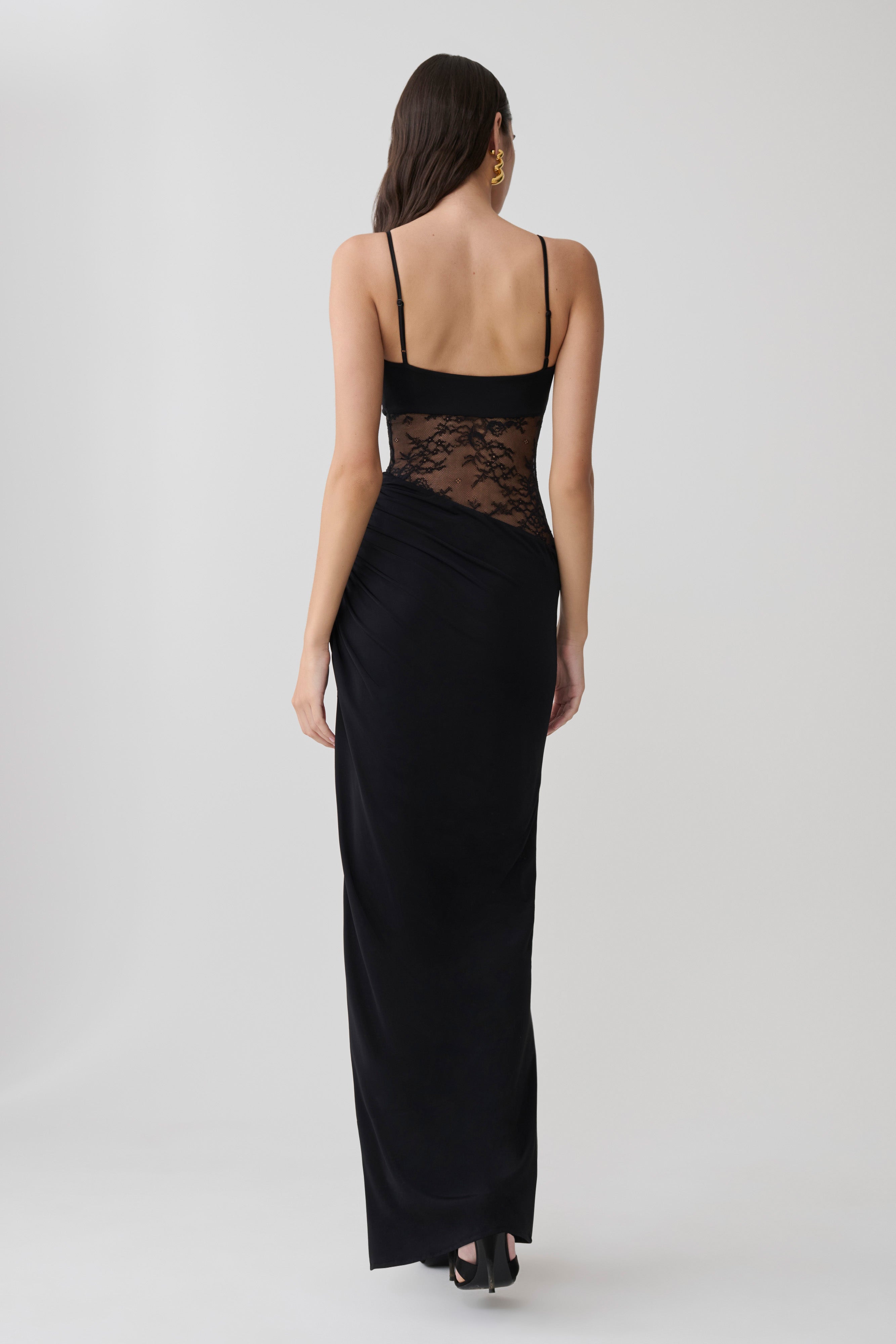 Kelela Draped Slinky And Lace Maxi Dress