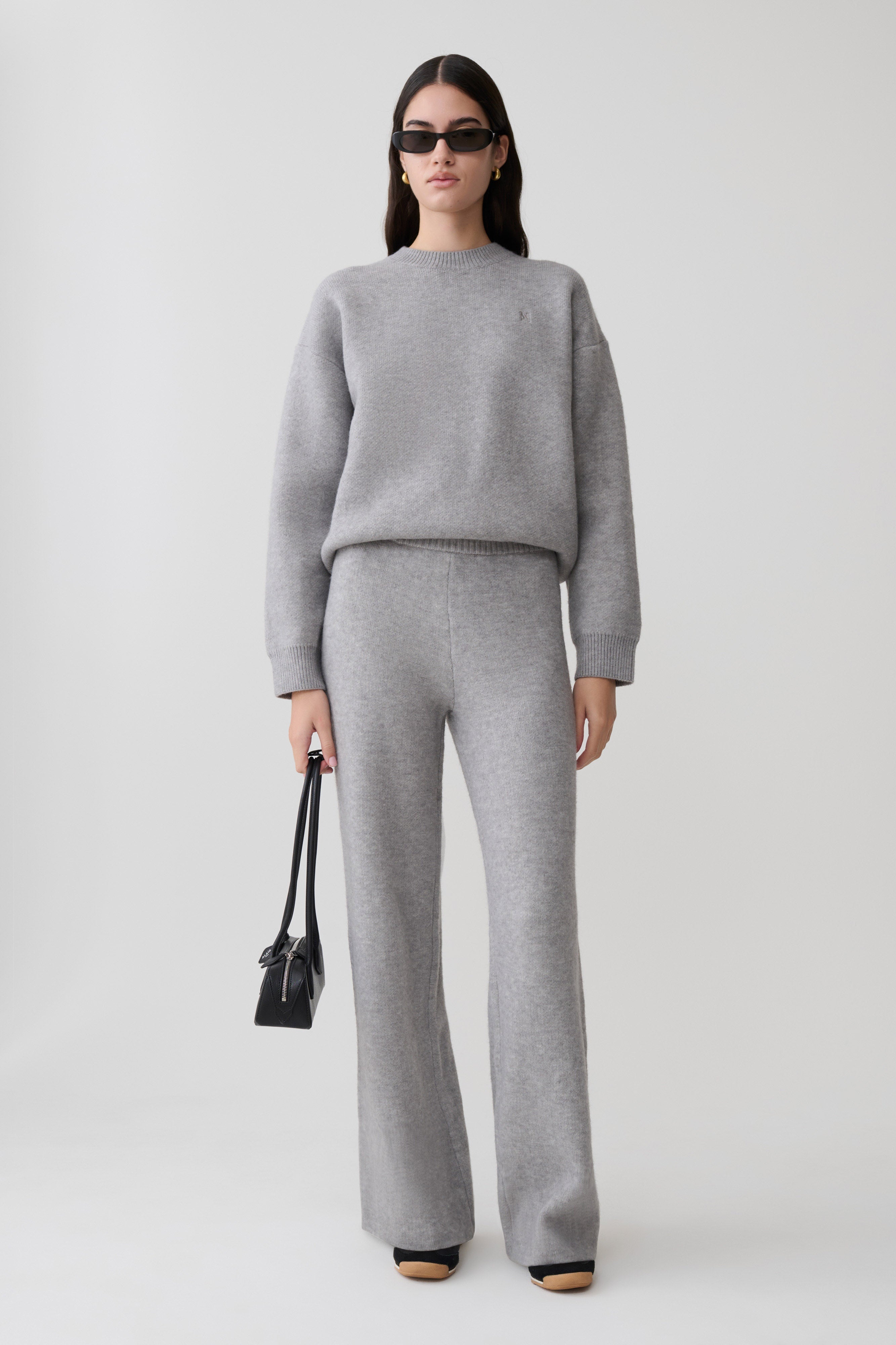 Evan Knit Wide Leg Trousers - Grey Marle
