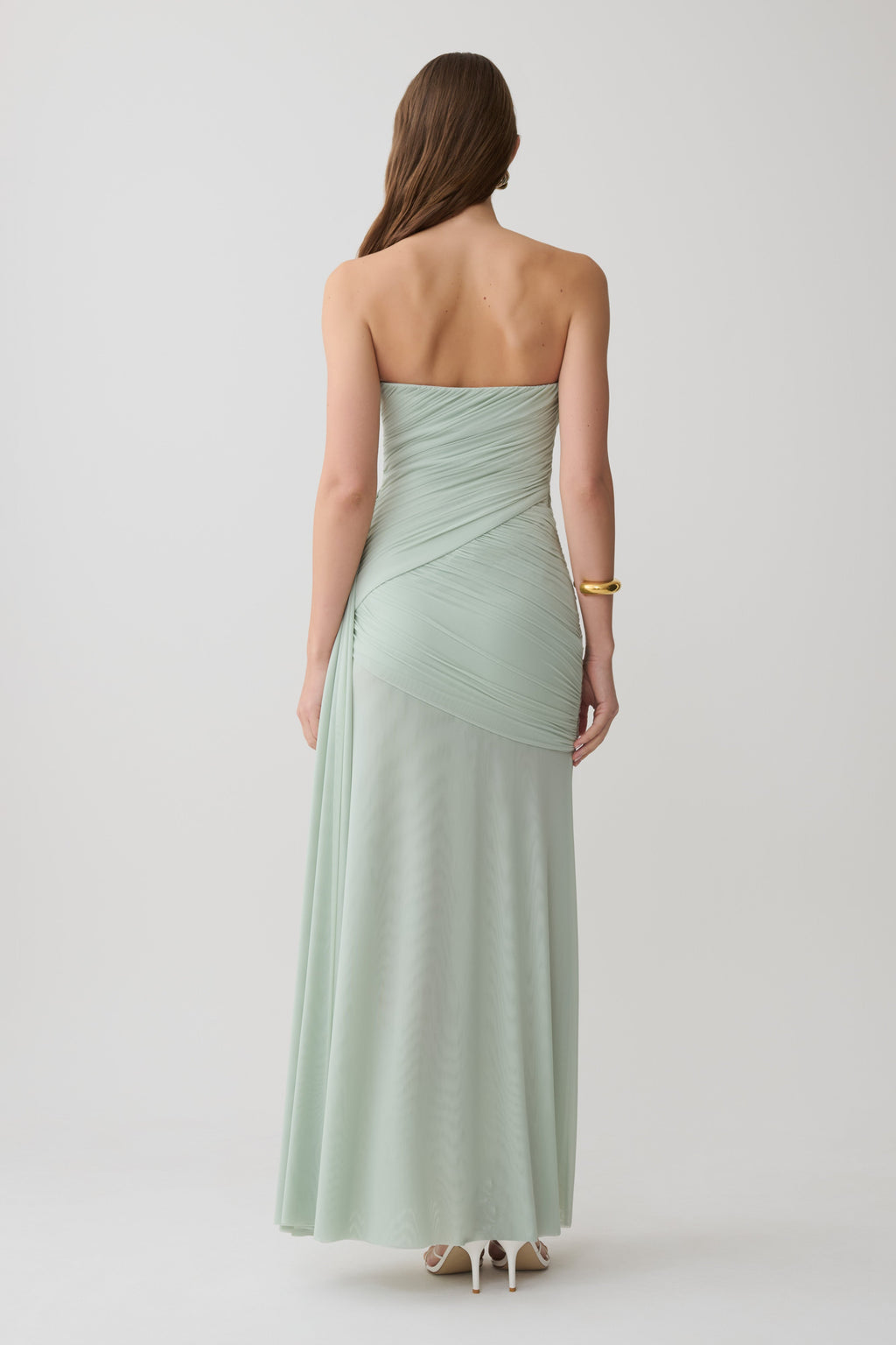 Monet Strapless Ruched Mesh Maxi Dress