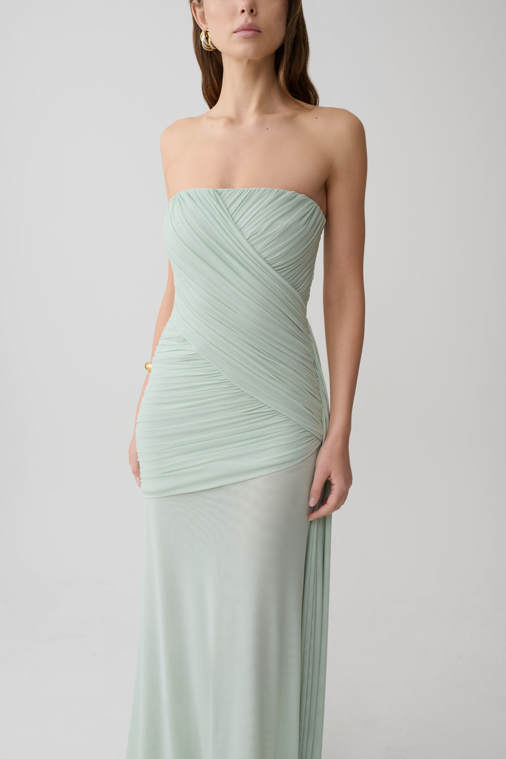 Monet Strapless Ruched Mesh Maxi Dress