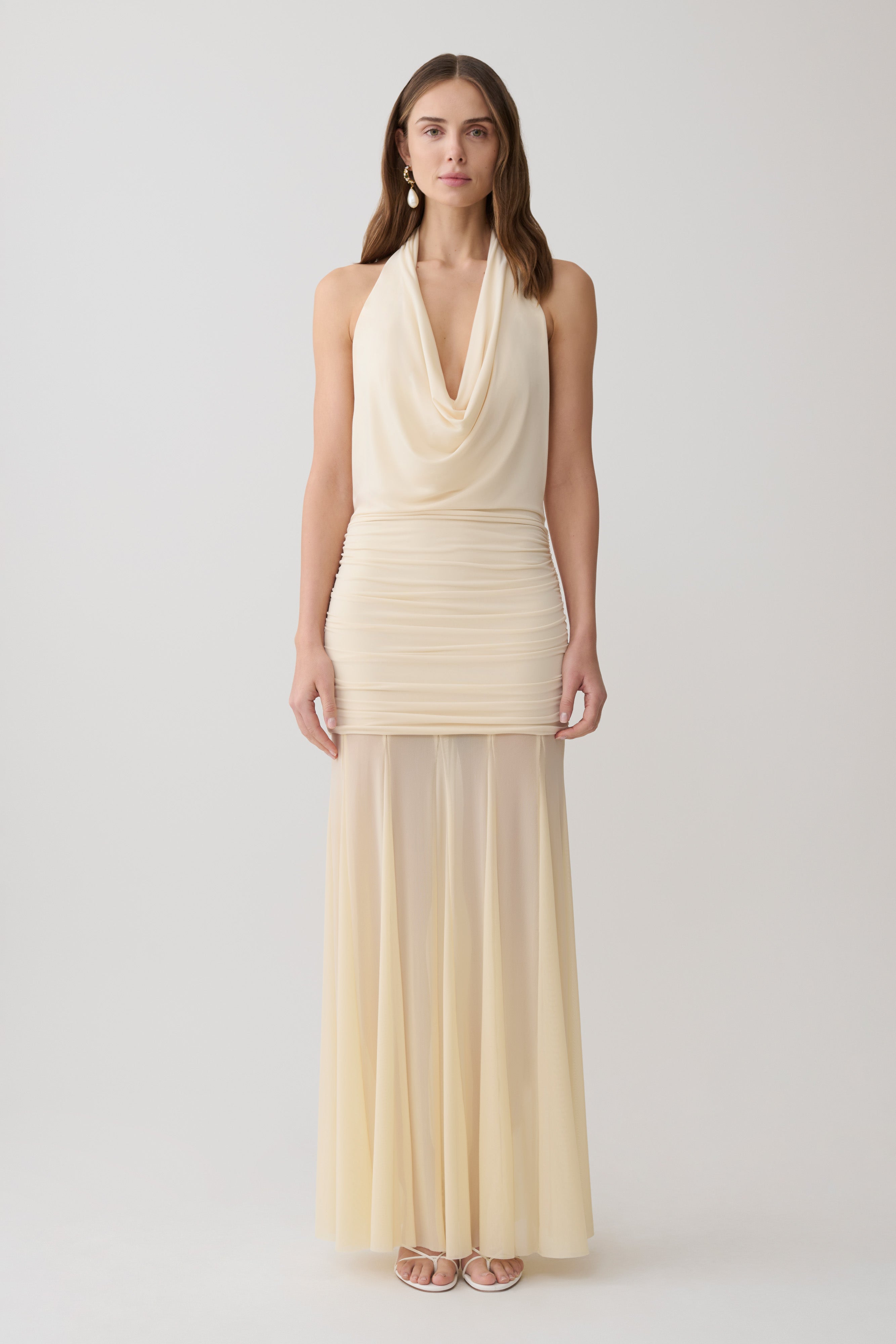 Jorja Draped Halter Slinky Maxi Dress