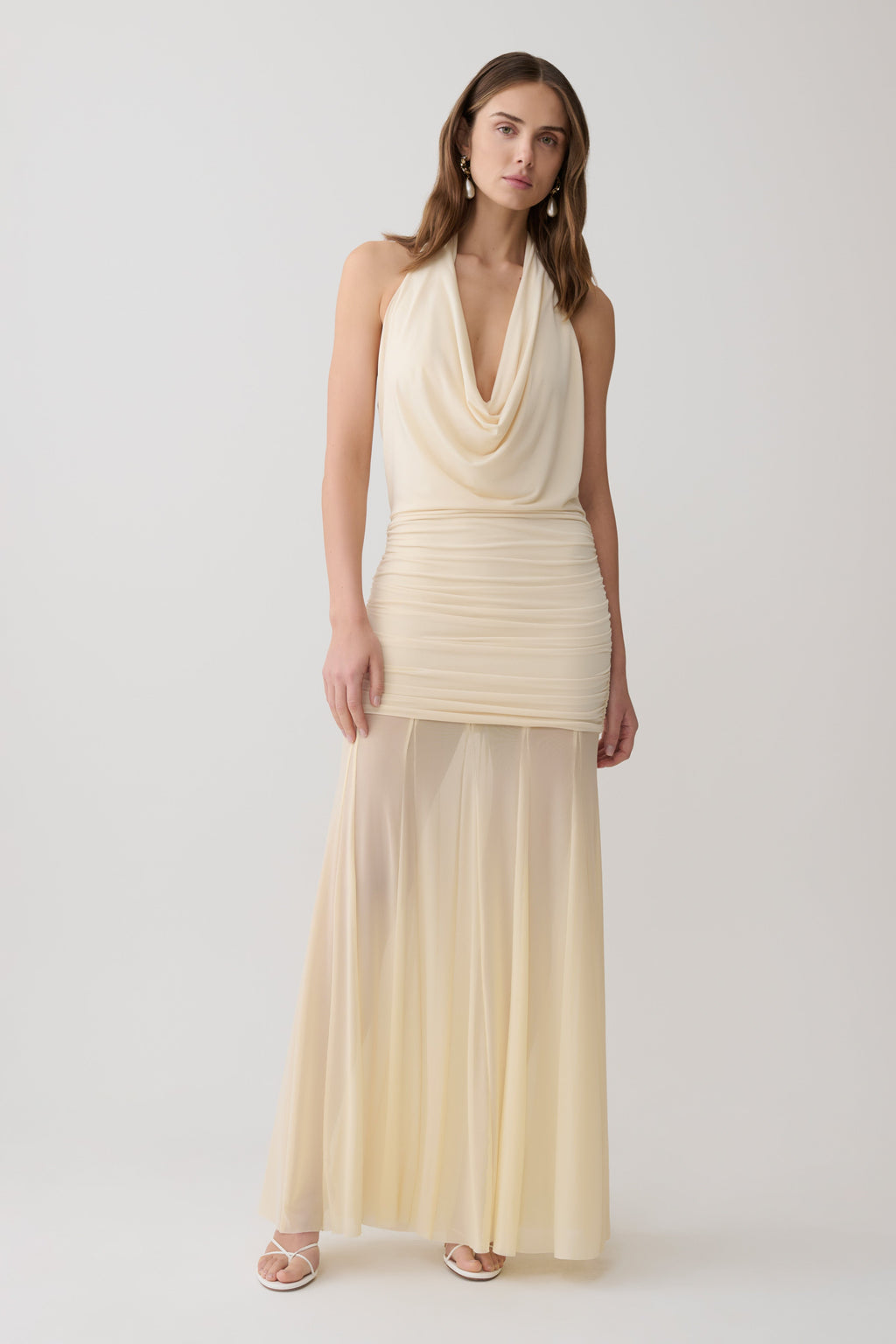 Jorja Draped Halter Slinky Maxi Dress