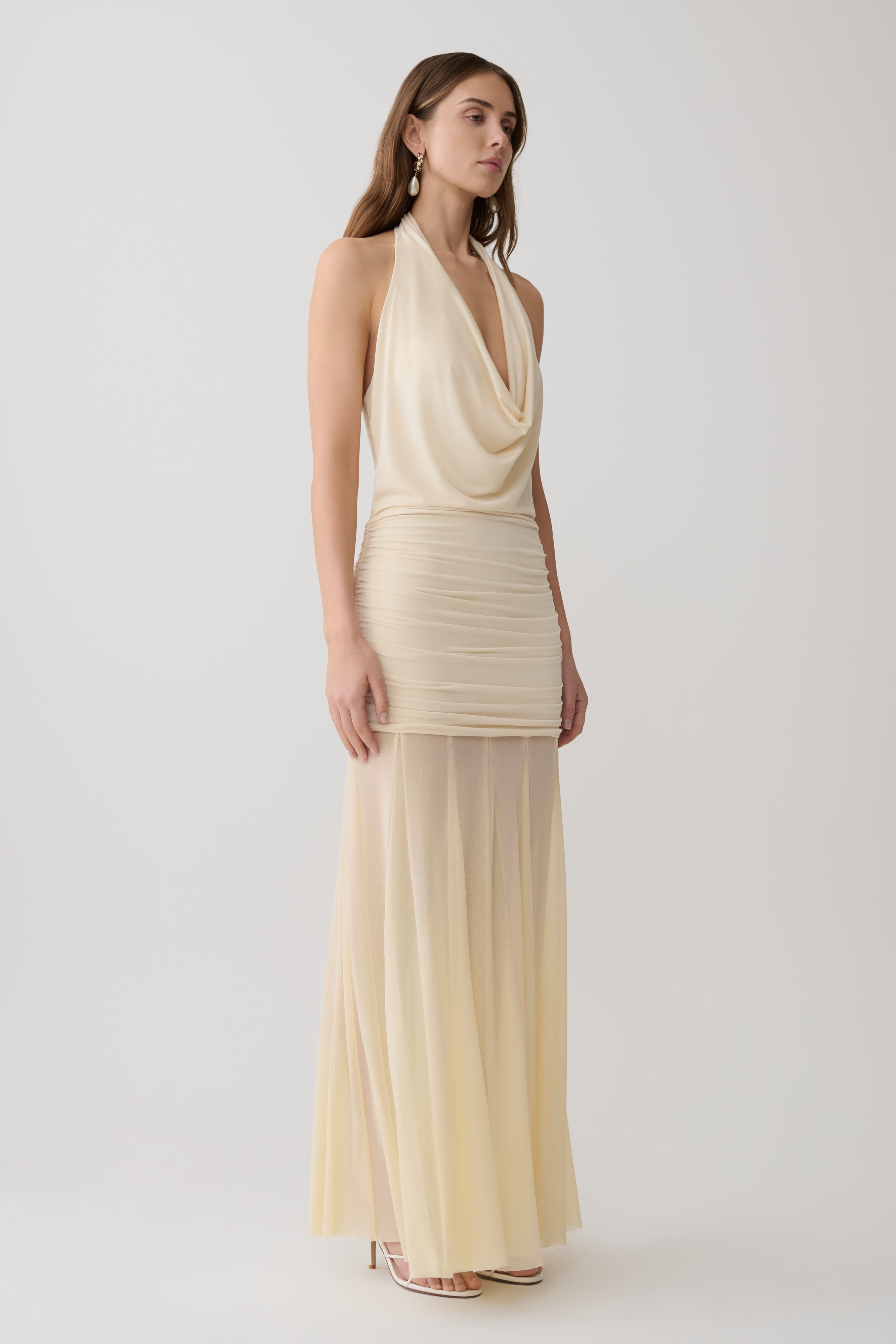 Jorja Draped Halter Slinky Maxi Dress