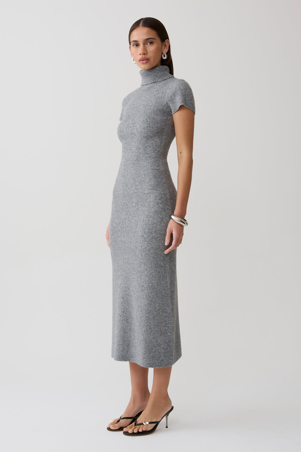 Goldie High Neck Knit Midi Dress in Grey Marle – Chic&Drifts