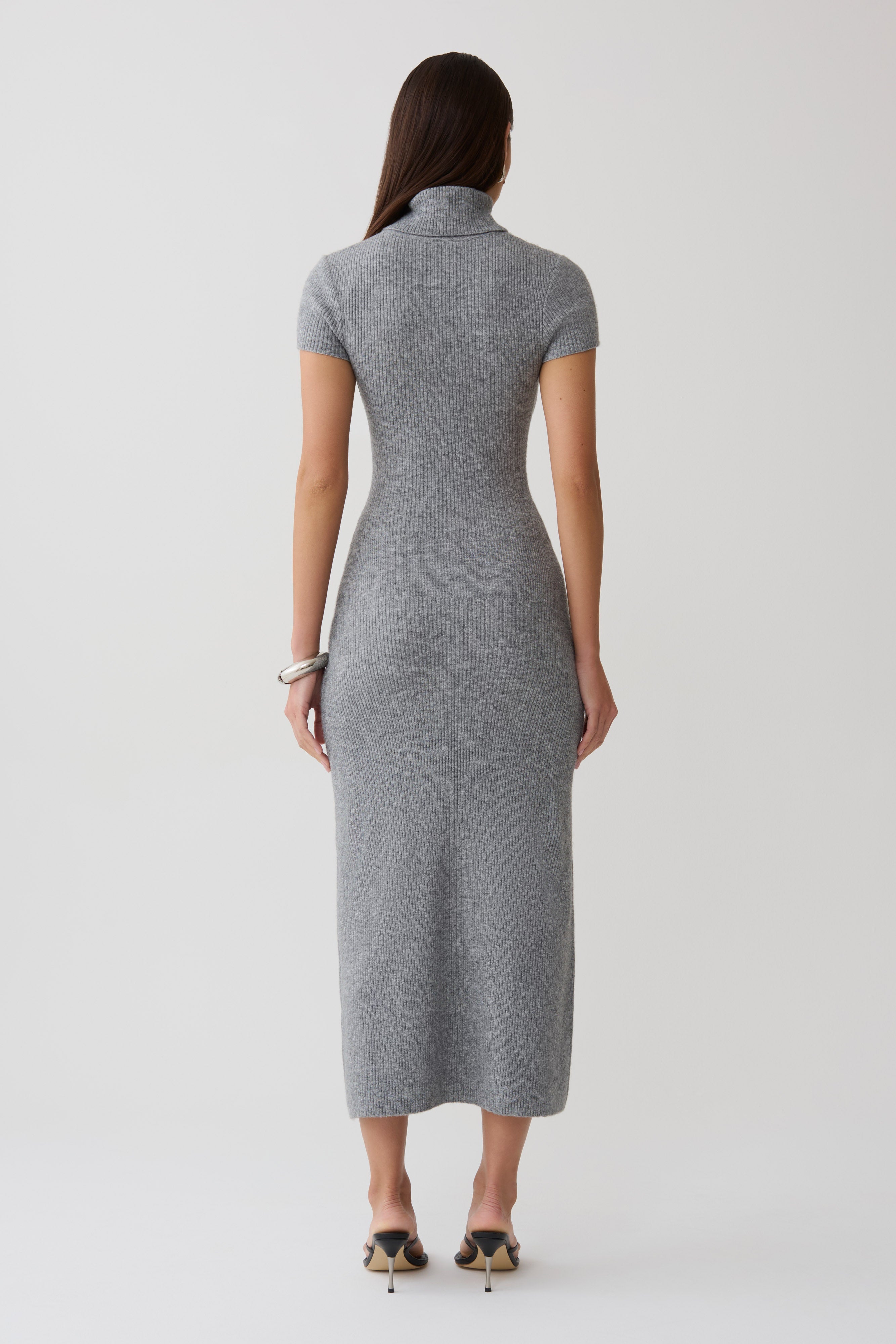 Goldie High Neck Knit Midi Dress in Grey Marle – Chic&Drifts