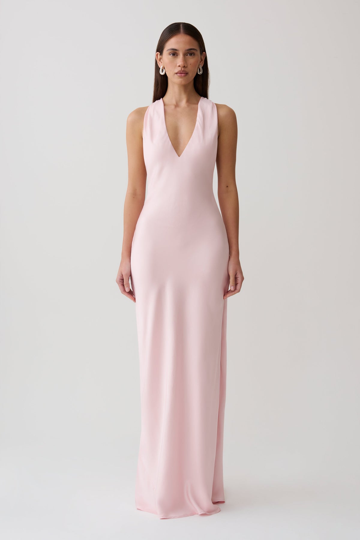 Winnie Halter Satin Maxi Dress With Hardware in Pale Pink – Chic&Drifts