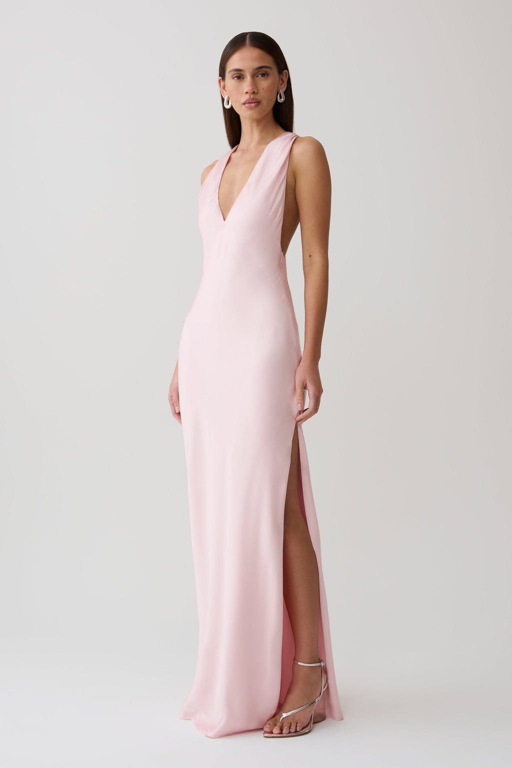Winnie Halter Satin Maxi Dress With Hardware in Pale Pink – Chic&Drifts