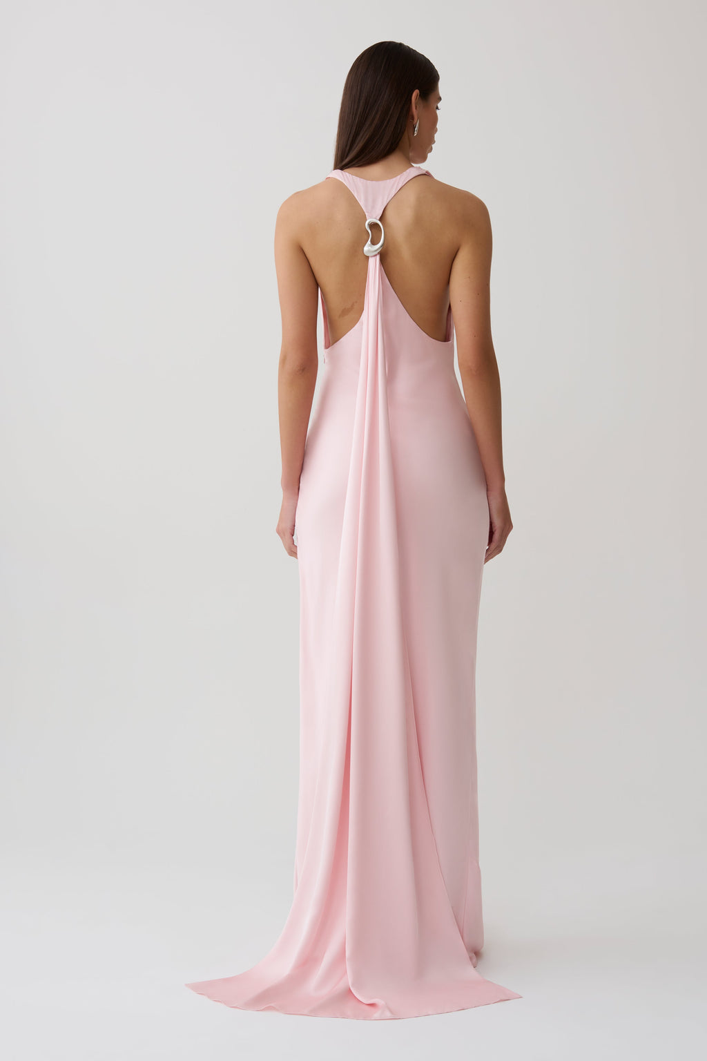 Winnie Halter Satin Maxi Dress With Hardware in Pale Pink – Chic&Drifts