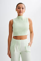 Emanuelle Sleeveless Linen Shirring Top in Mint – Chic&Drifts
