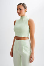 Emanuelle Sleeveless Linen Shirring Top in Mint – Chic&Drifts