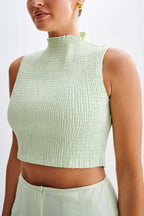 Emanuelle Sleeveless Linen Shirring Top in Mint – Chic&Drifts