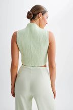 Emanuelle Sleeveless Linen Shirring Top in Mint – Chic&Drifts