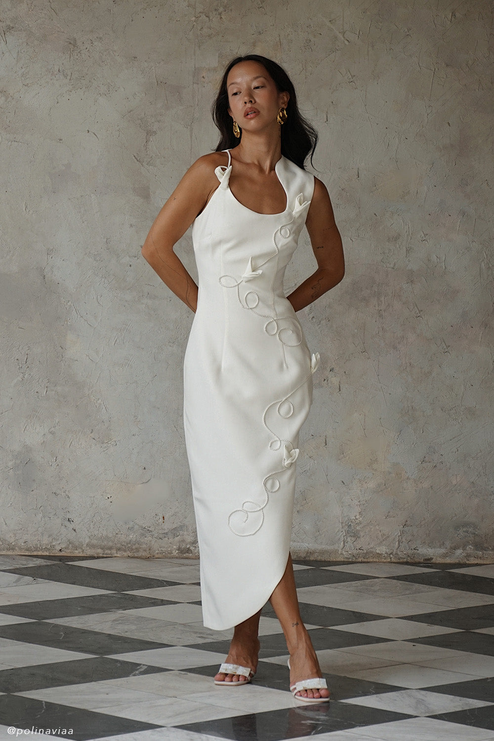 Virginia Suiting Embroidered Midi Dress