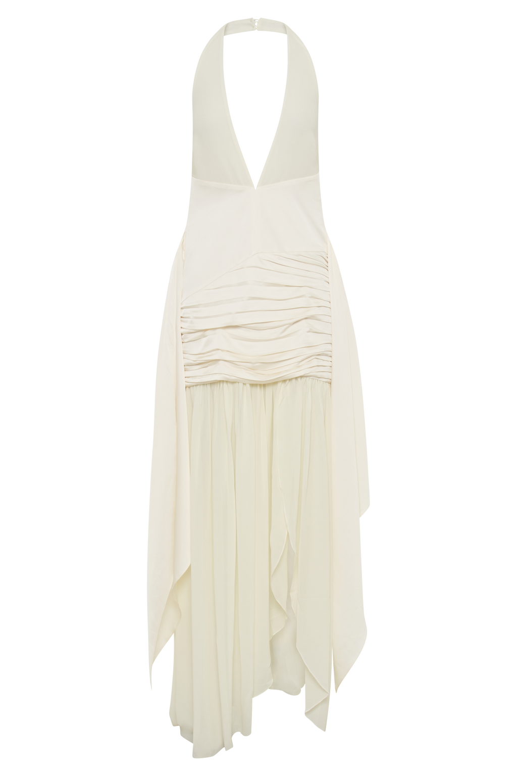 Graziana Satin Chiffon Plunge Maxi Dress in Ivory – Chic&Drifts