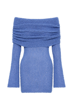 Marisol Off Shoulder Boucle Mini Dress in Periwinkle – Chic&Drifts