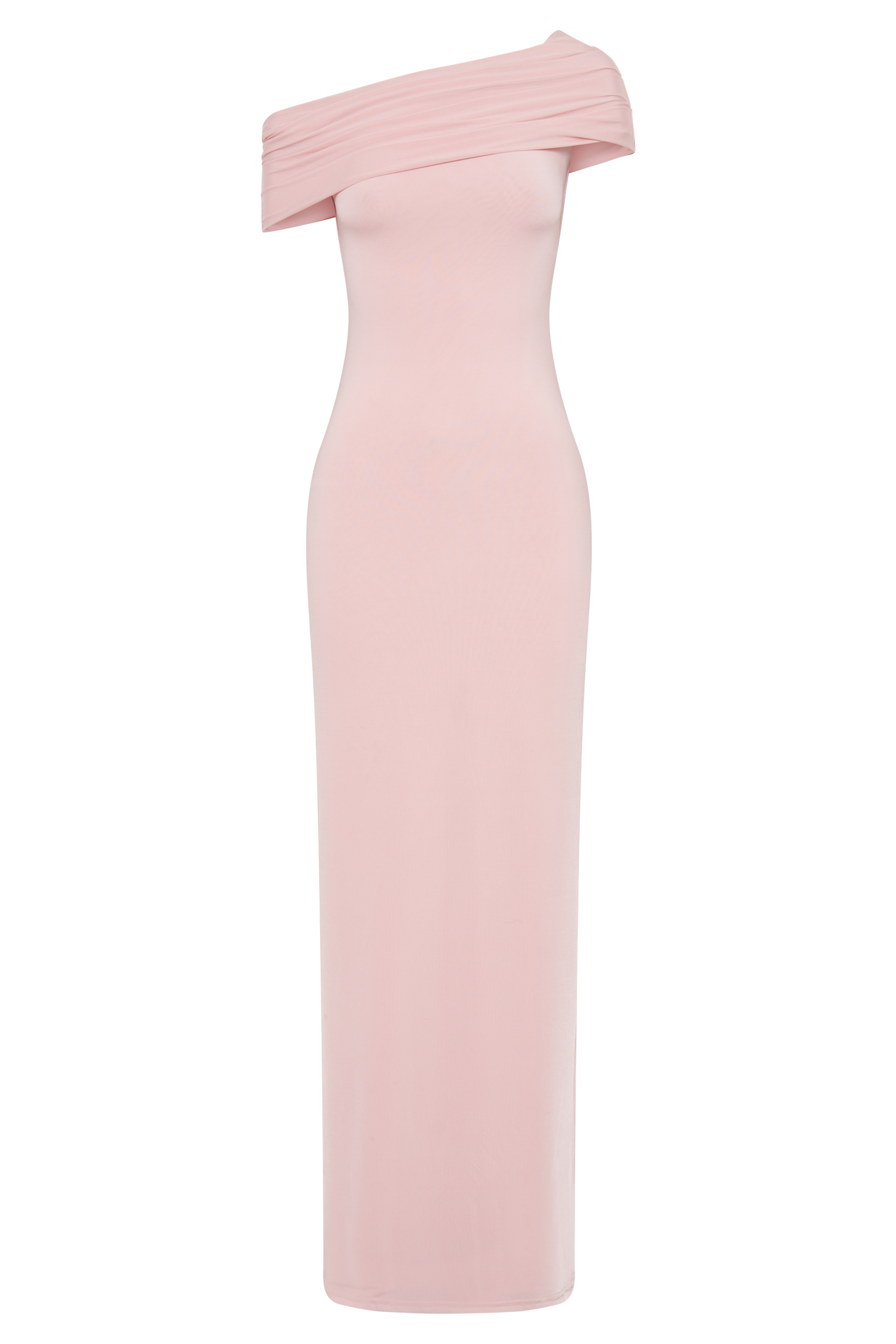 Cassandra Off Shoulder Slinky Maxi Dress in Pale Pink – Chic&Drifts