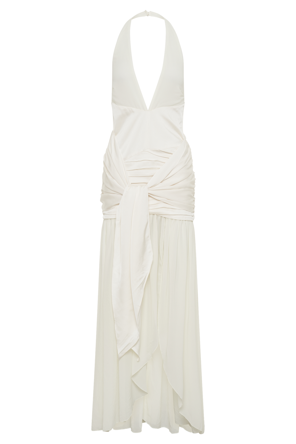 Graziana Satin Chiffon Plunge Maxi Dress in Ivory – Chic&Drifts