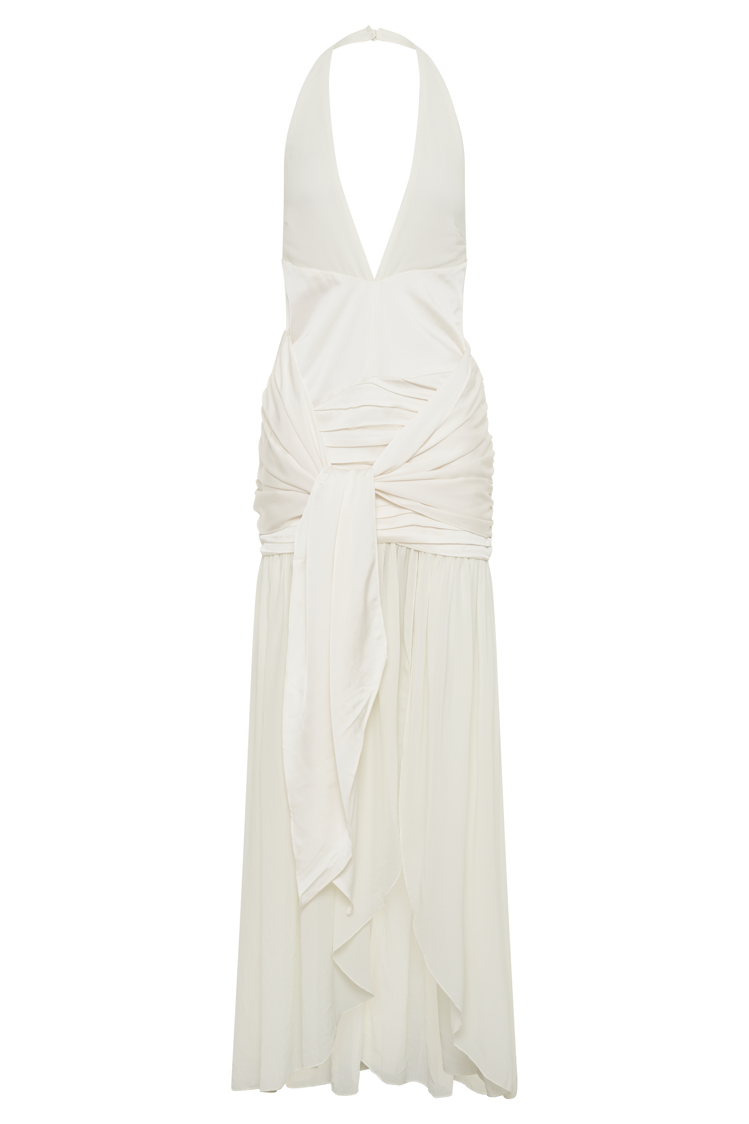 Graziana Satin Chiffon Plunge Maxi Dress in Ivory – Chic&Drifts