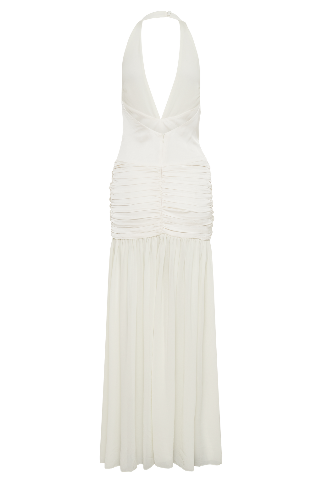 Graziana Satin Chiffon Plunge Maxi Dress in Ivory – Chic&Drifts