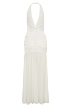 Graziana Satin Chiffon Plunge Maxi Dress in Ivory – Chic&Drifts