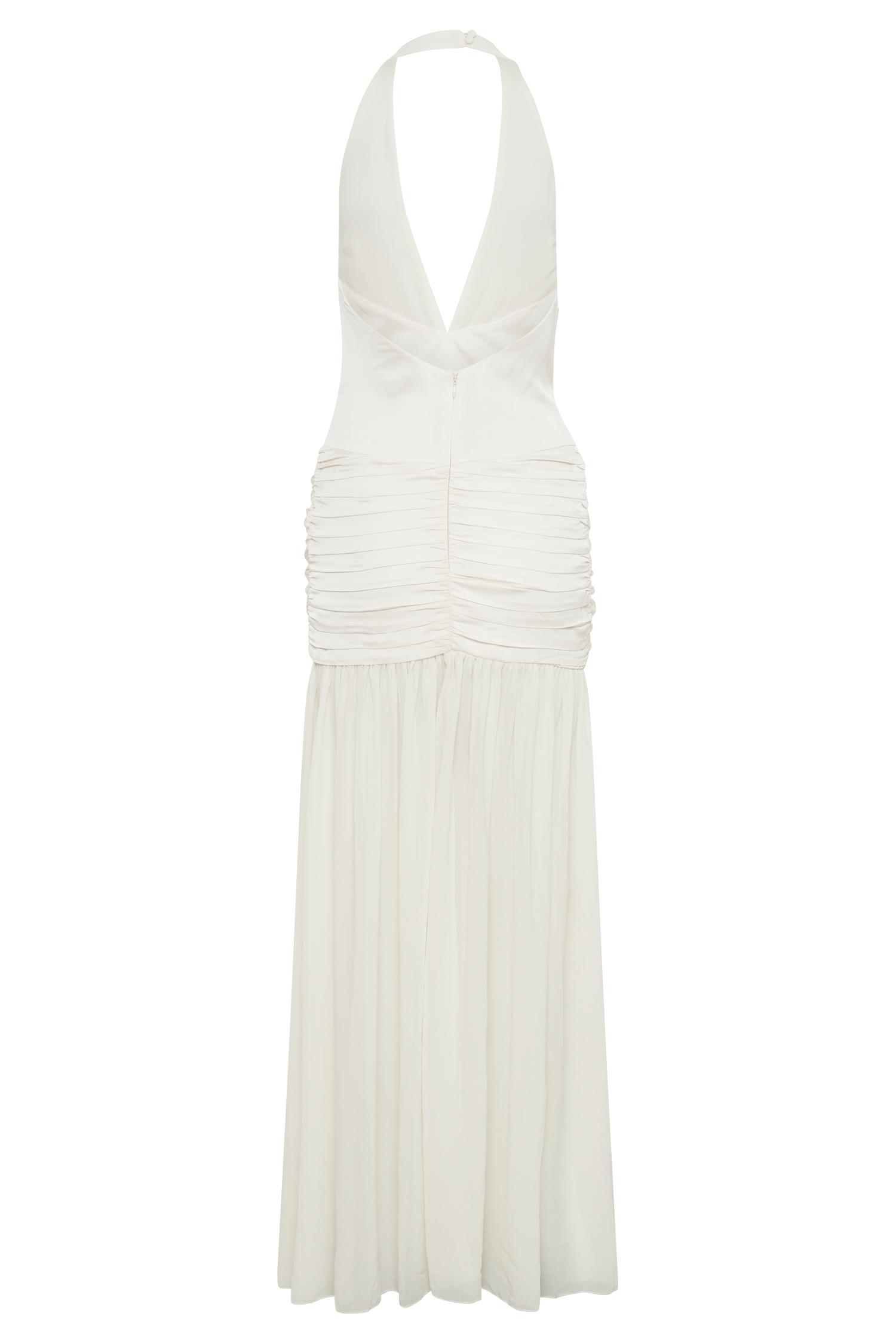 Graziana Satin Chiffon Plunge Maxi Dress in Ivory – Chic&Drifts
