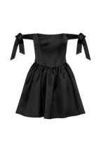 Rita Satin Mini Dress With Bow Sleeves in Black – Chic&Drifts