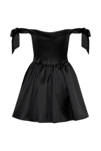 Rita Satin Mini Dress With Bow Sleeves in Black – Chic&Drifts